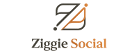 Ziggie Social logo with an abstract black and orange mark and the words Ziggie Social on a green background.